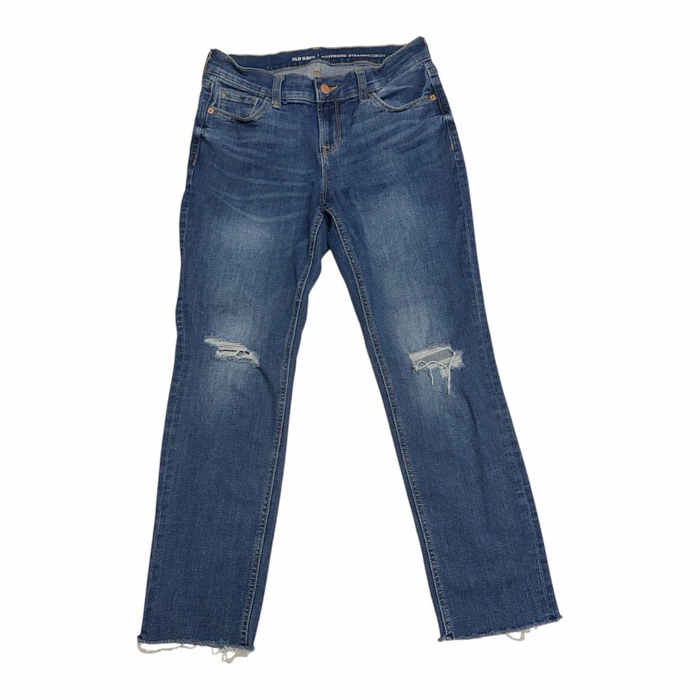 Old Navy Size 2 Distressed Boyfriend Straight Leg Blue Jeans Raw Hem